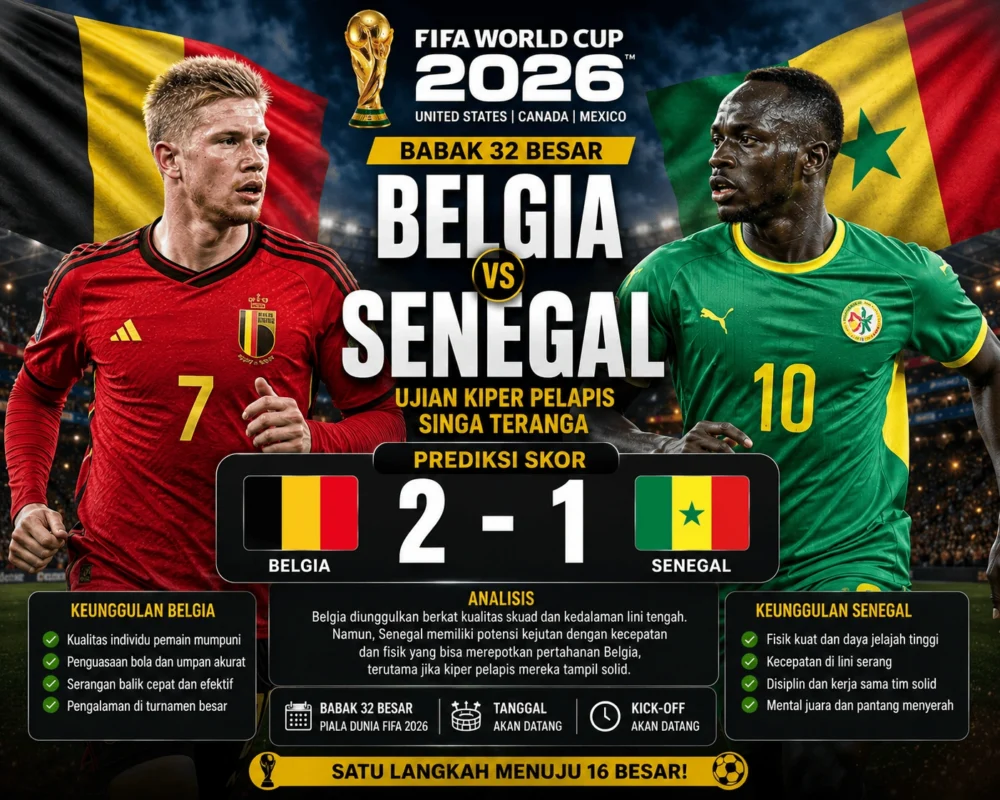 Prediksi Skor Belgia vs Senegal 2 Juli 2026: Ujian Berat Singa Teranga di Babak 32 Besar