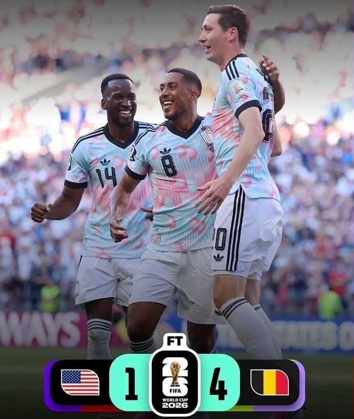 Pemain Belgia merayakan kemenangan 4-1 atas Amerika Serikat pada babak 16 besar Piala Dunia 2026