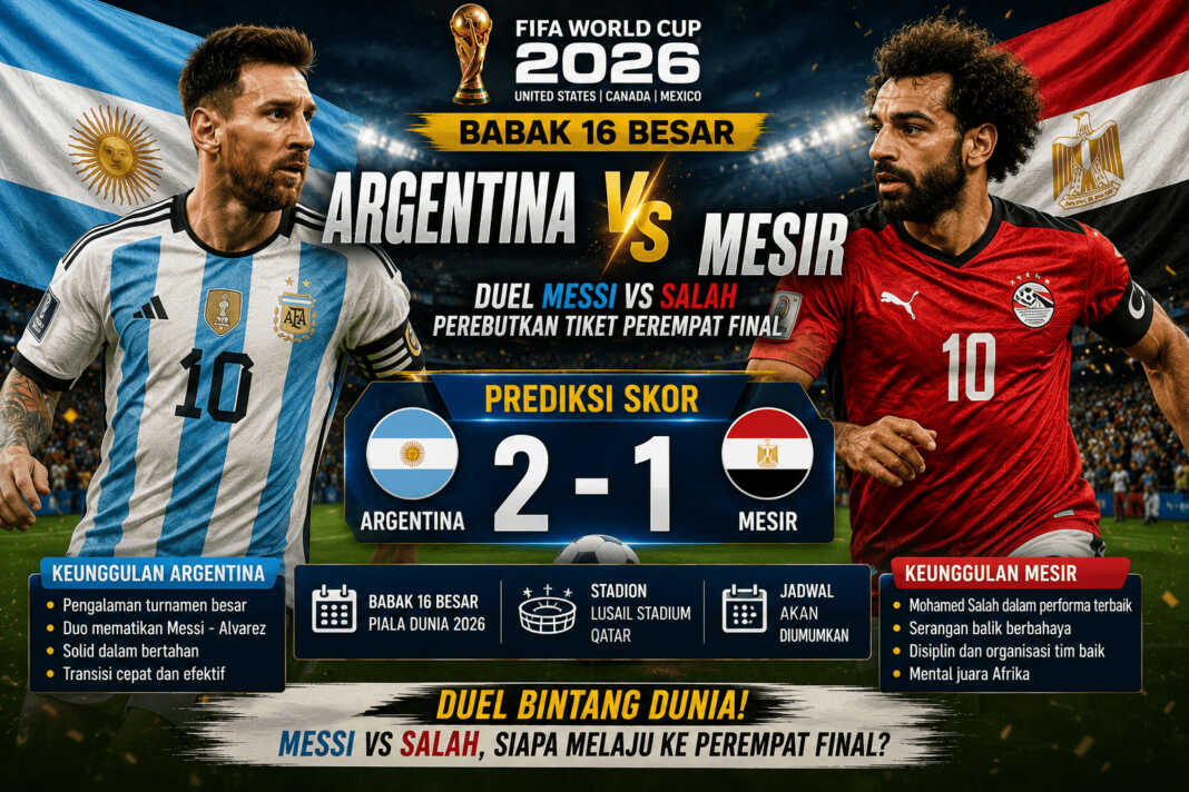 Prediksi Argentina vs Mesir: Duel Messi vs Salah di Babak 16 Besar Piala Dunia 2026