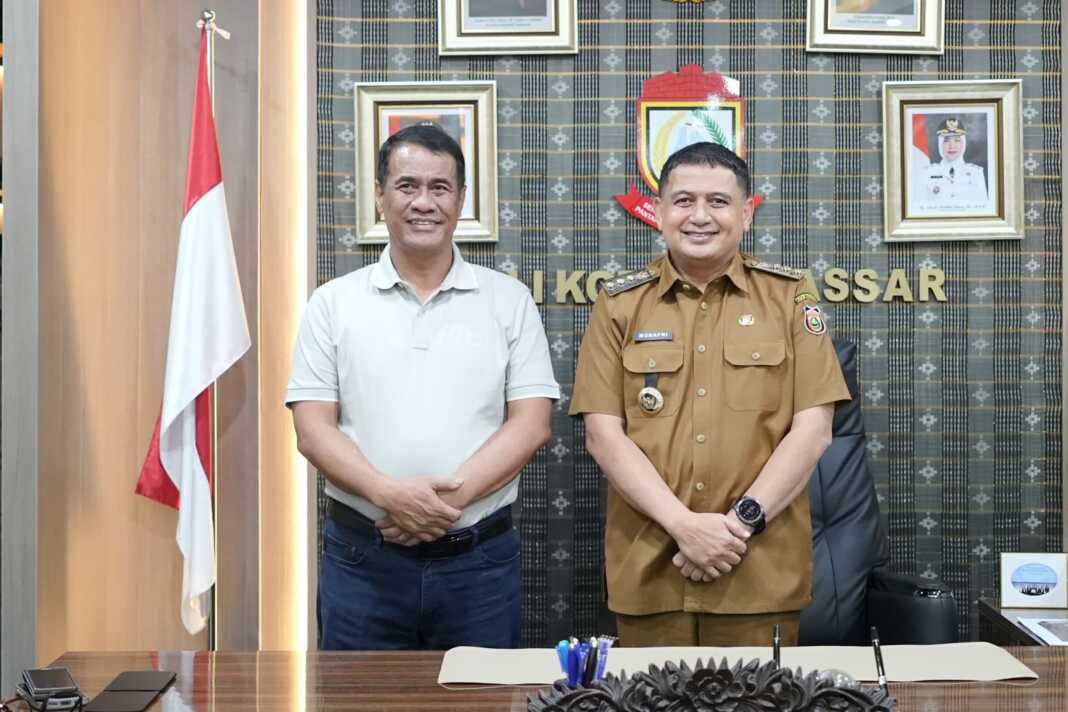 Wali Kota Makassar Munafri Arifuddin menerima kunjungan kehormatan Menteri Pertanian RI Andi Amran Sulaiman di Balai Kota Makassar, Senin, 6 Juli 2026.