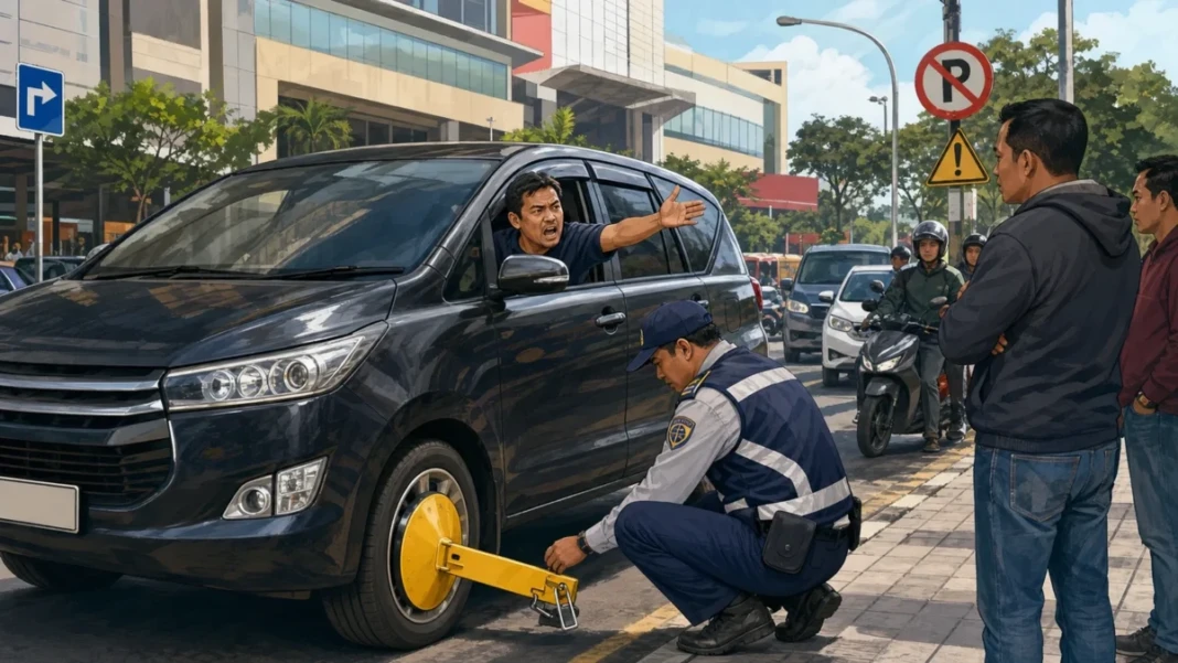 Ilustrasi penertiban parkir liar oleh petugas Dishub di Panakkukang, Makassar