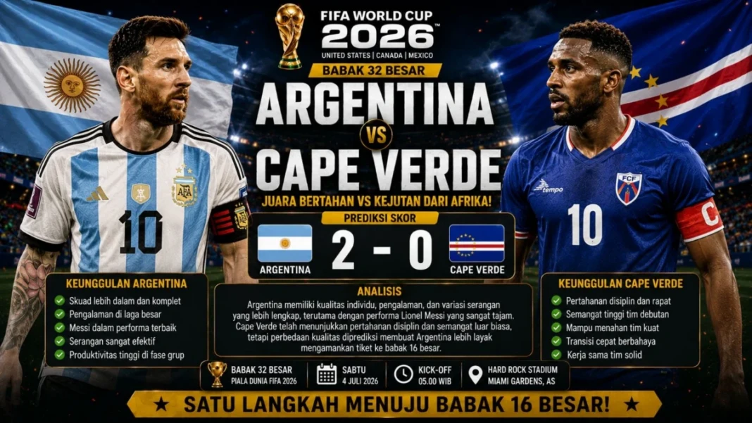 Prediksi skor Argentina vs Cape Verde pada babak 32 besar piala dunia 2026
