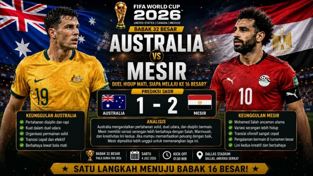 Prediksi skor Australia vs Mesir pada babak 32 besar piala dunia 2026