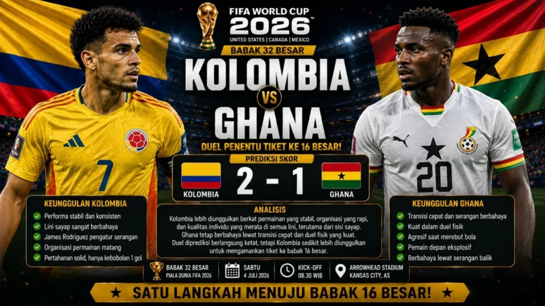 Prediksi skor Kolombia vs Ghana pada babak 32 besar piala dunia 2026