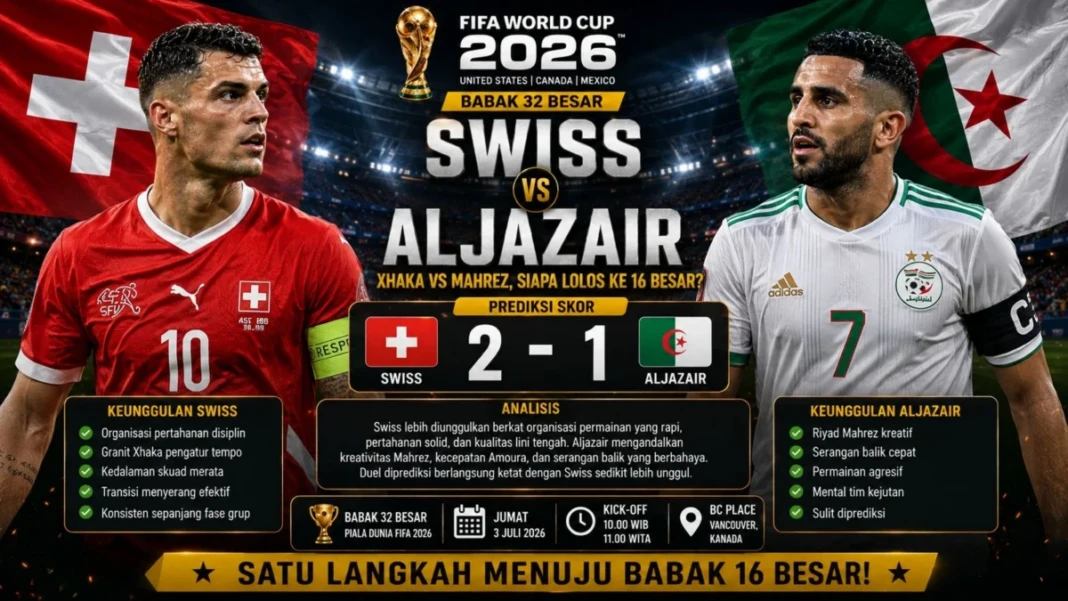 Prediksi skor Swiss vs Aljazair pada babak 32 besar Piala Dunia 2026