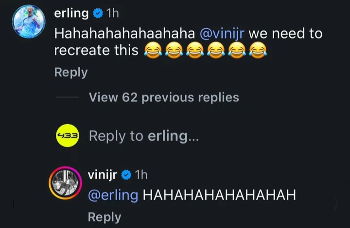 Interaksi Erling Haaland dan Viniuc Jr soal Meme AI