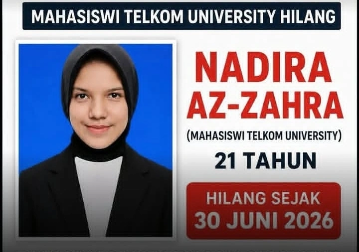 Nadira Az-Zahra Masih Hilang, Keluarga Luruskan Kabar Mahasiswi Telkom University Sudah Ditemukan