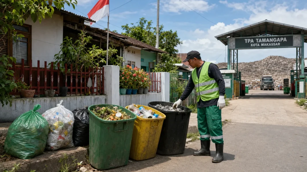 Ilustrasi pemilahan sampah rumah tangga di Makassar menjelang penerapan kebijakan pengangkutan sampah terpilah mulai 1 Agustus 2026.