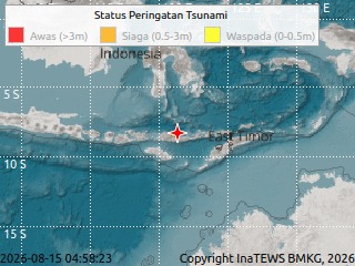 Peta BMKG yang menampilkan status peringatan tsunami pascagempa di wilayah Nusa Tenggara Timur dan sekitarnya.