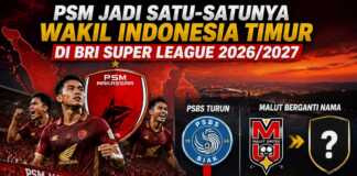 Grafis PSM Makassar tentang status Juku Eja sebagai satu-satunya wakil Indonesia Timur di BRI Super League 2026/2027.