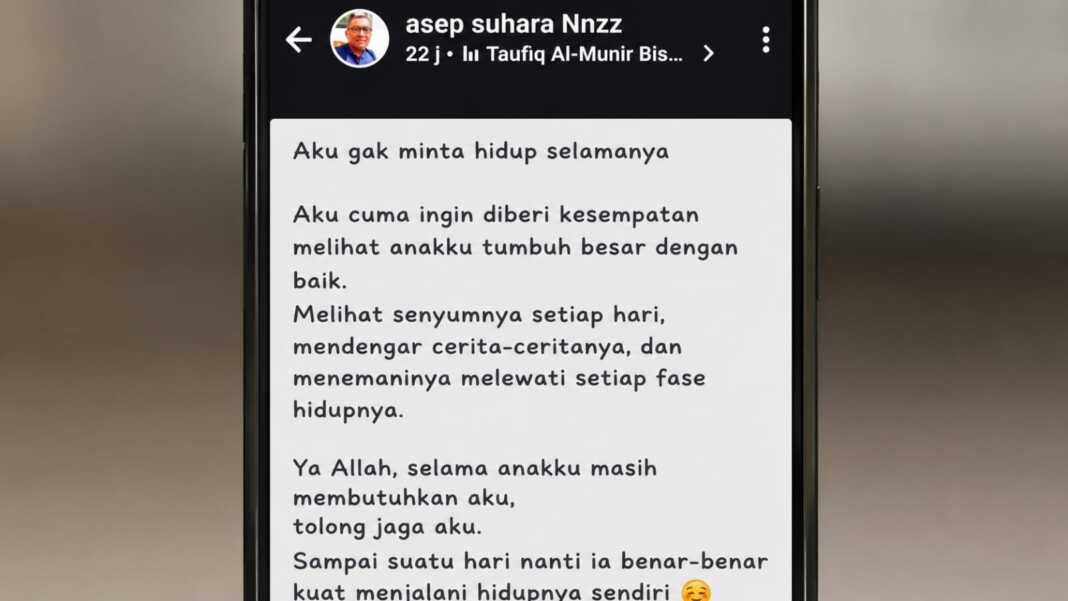 Tangkapan layar status WhatsApp terakhir Aiptu Asep Suhara yang viral usai anggota Polrestabes Bandung itu meninggal akibat tabrak lari saat bertugas.