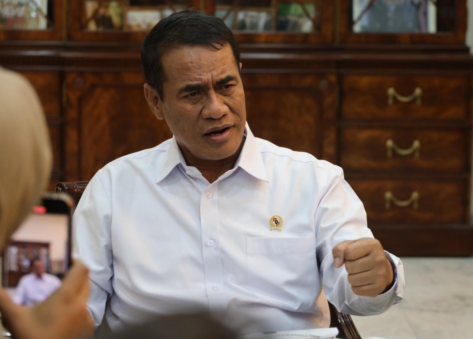 Menteri Pertanian Andi Amran Sulaiman saat menyampaikan penindakan dugaan penyimpangan beras fortifikasi.