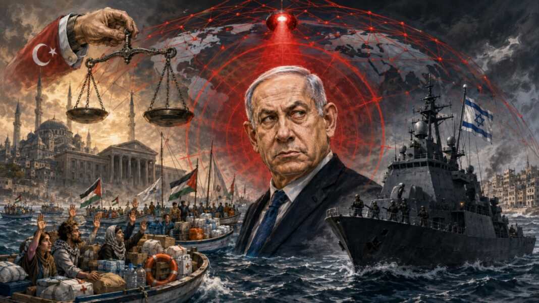 Turki membidik Netanyahu melalui Interpol atas penyerbuan armada kemanusiaan menuju Gaza di perairan internasional. (Ilustrasi: ChatGPT)