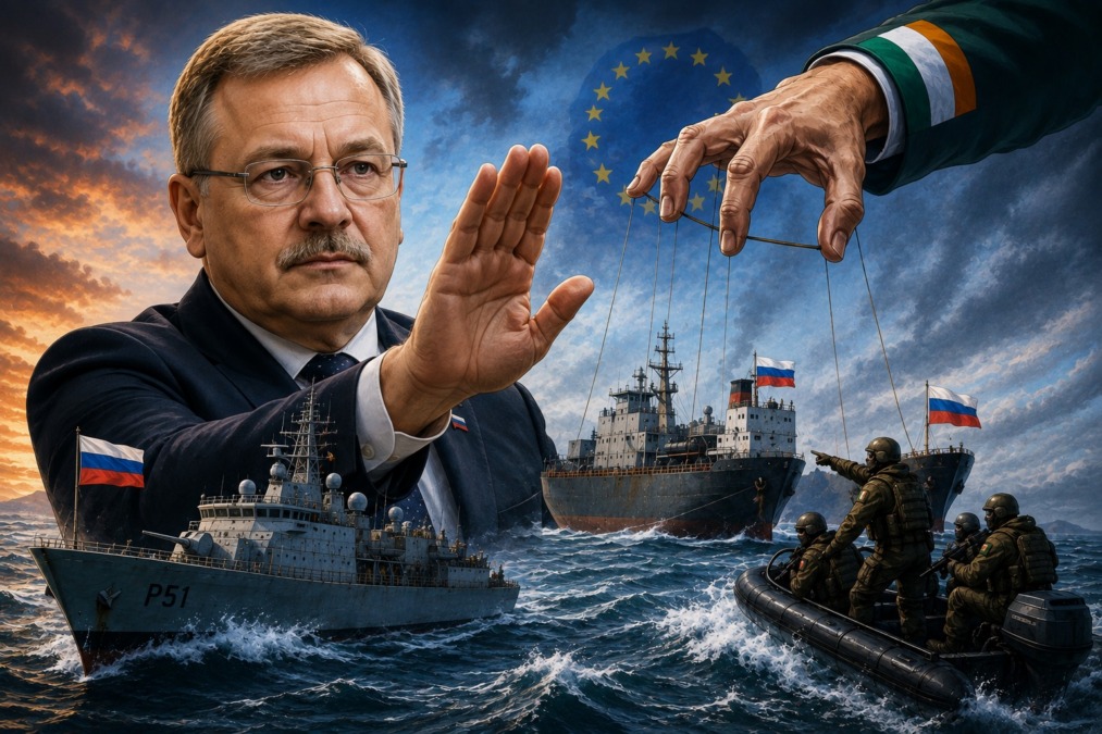 Dubes Rusia Yuri Filatov memperingatkan Irlandia agar tak mengintersepsi kapal dagang Rusia di laut.(Ilustrasi: ChatGPT).