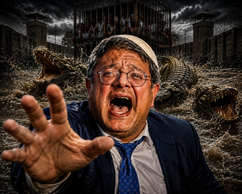 Ben-Gvir terguncang setelah pengadilan Israel menunda rencana penggunaan buaya sebagai penjaga penjara Palestina. (Ilustrasi: ChatGPT).