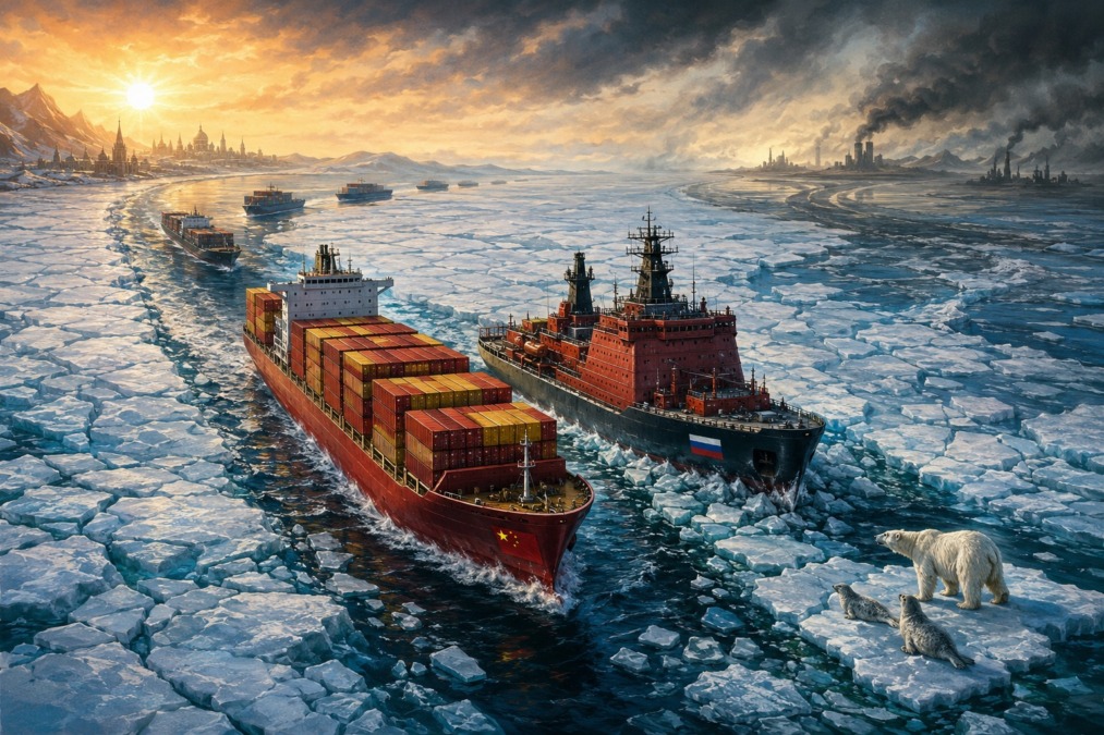 Kapal China menembus Arktik bersama Rusia, membuka jalur dagang menuju Eropa menghadapi ancaman ekologis. Ilustrasi.