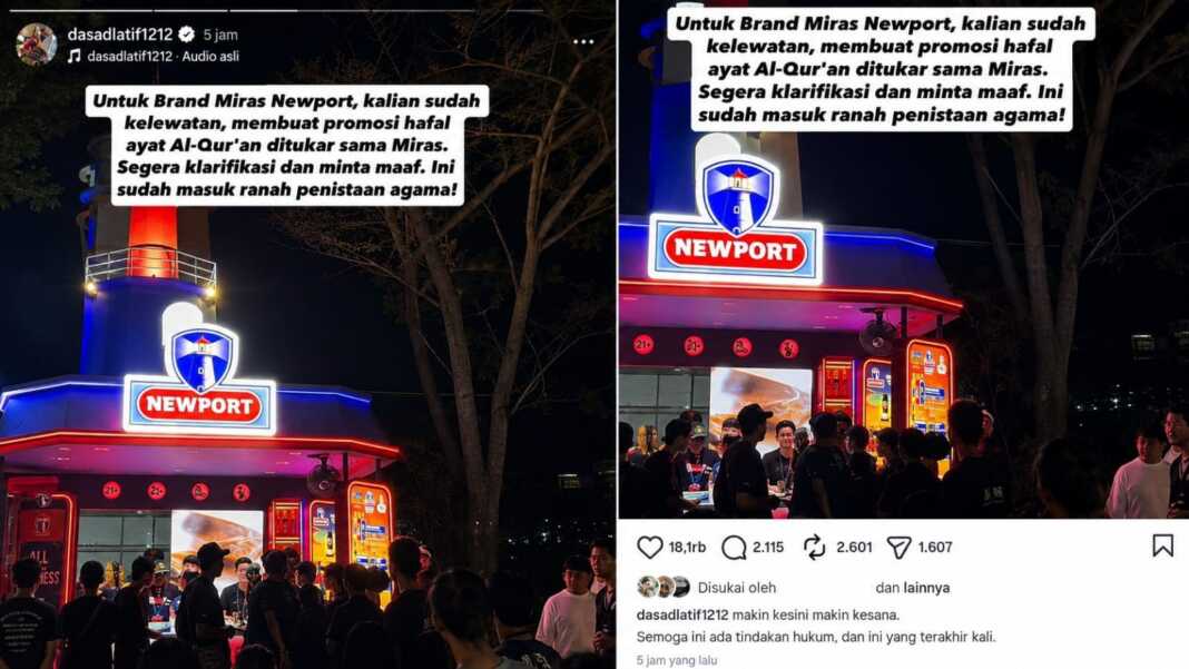 Unggahan Instagram Ustaz Das'ad Latif menyoroti booth promosi brand Newport dan mengecam promosi hafal ayat Al-Quran ditukar miras