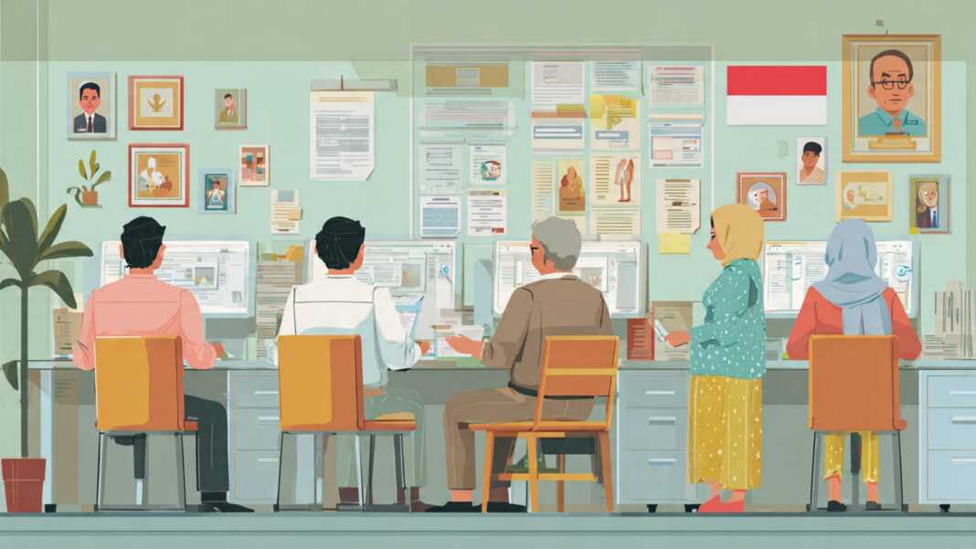 Petugas Kemensos lagi melakukan penelusuran data di kantor. Ilustrasi