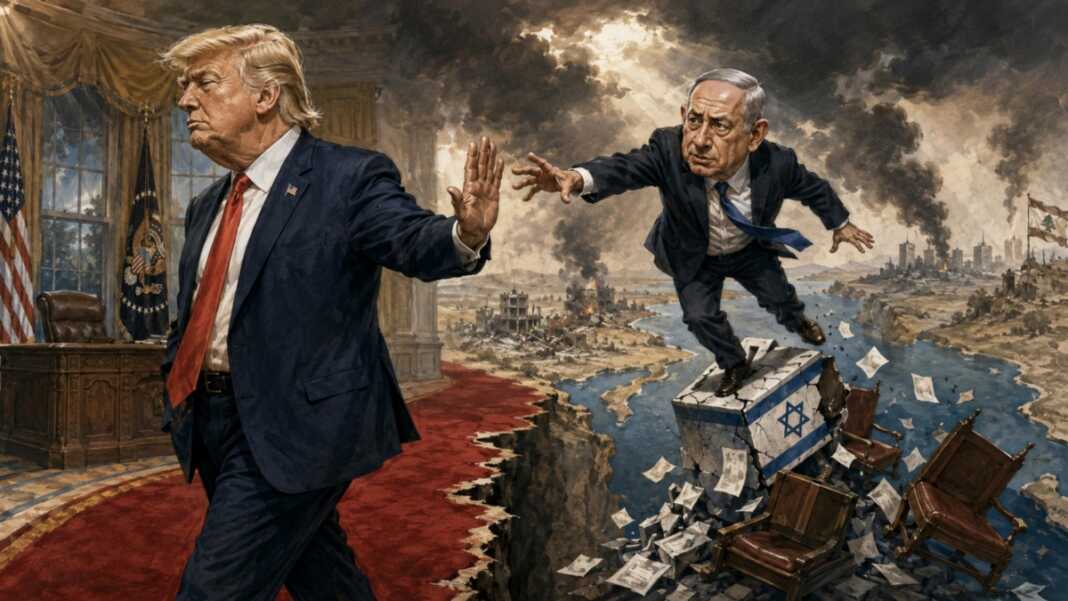 Trump menjauh, sementara Netanyahu kehilangan pijakan politik di tengah krisis dan konflik Asia Barat. (Ilustrasi: ChatGPT).