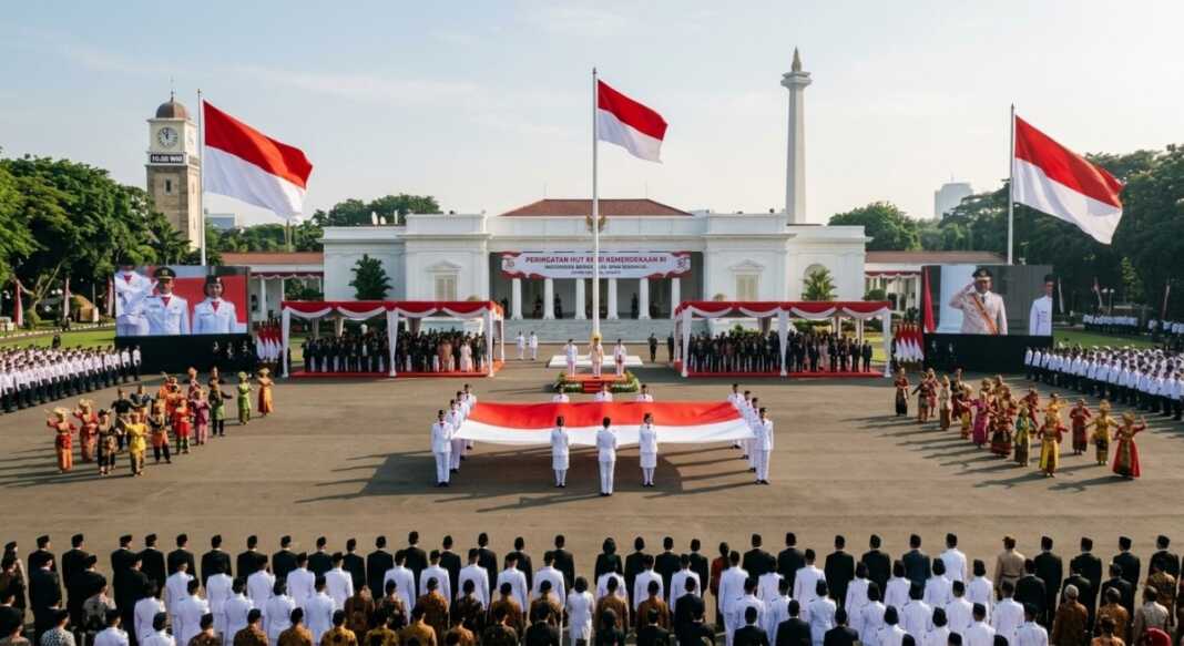 Suasana Upacara Peringatan Detik-Detik Proklamasi HUT ke-81 Kemerdekaan RI di Istana Merdeka, Jakarta, Senin, 17 Agustus 2026.