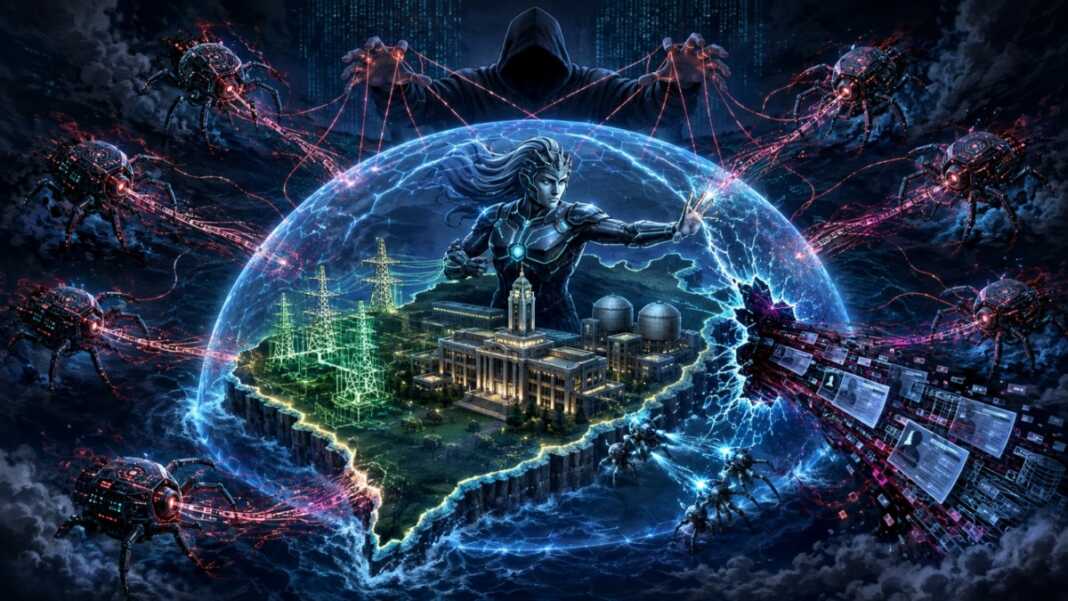 Delapan agen AI menyerbu sistem pemerintah Taiwan, mencuri ribuan data kepegawaian, sekaligus mengancam jaringan energi dan keselamatan nuklir melalui serangan siber terkoordinasi lintas batas. (Ilustrasi: ChatGPT).
