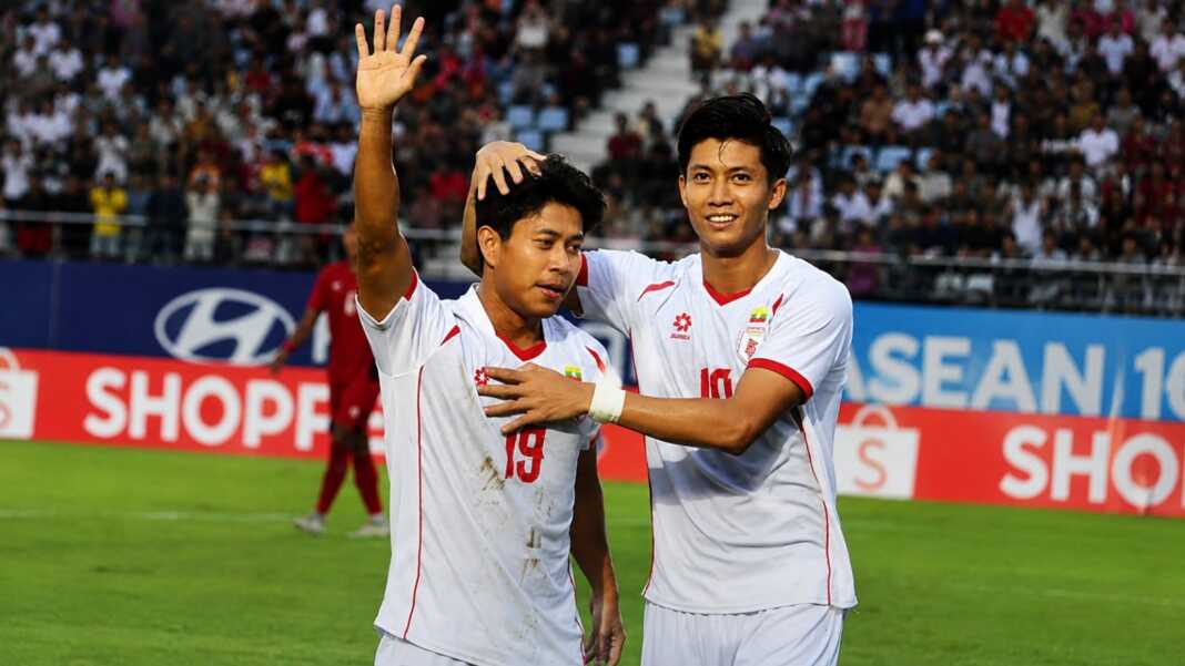 Pemain Myanmar merayakan kemenangan atas Laos pada laga Grup B Piala AFF 2026 di Yangon.