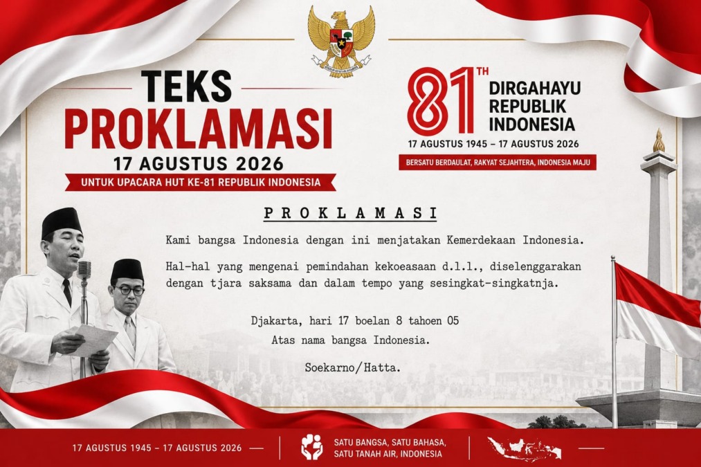 Teks Proklamasi 17 Agustus 2026 lengkap.