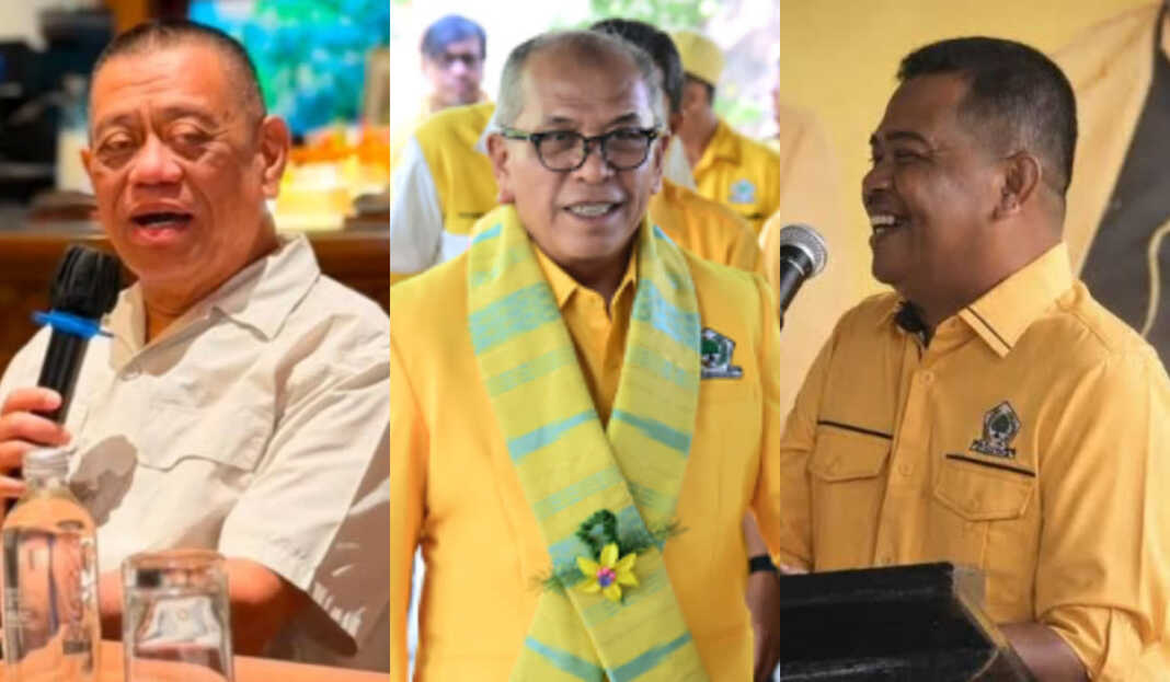 Kolase Ilham Arief Sirajuddin, Amirullah Nur Saenong, dan Usman Marham terkait bursa bendahara Golkar Sulsel.