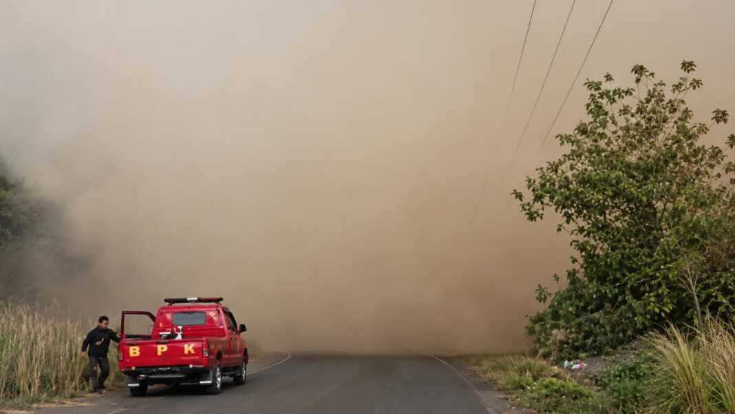 Kabut asap karhutla menutup jarak pandang di jalan kawasan Kalimantan.