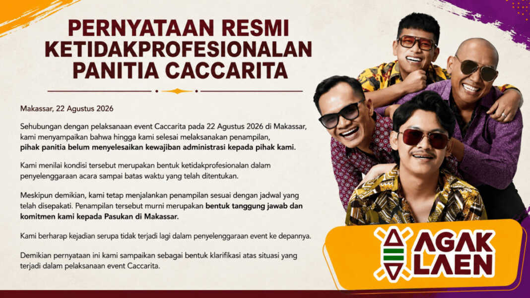 surat pernyataan agak laen caccarita live show makassar administrasi