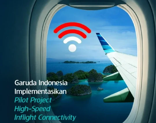 Garuda Indonesia menguji layanan internet berkecepatan tinggi di pesawat.