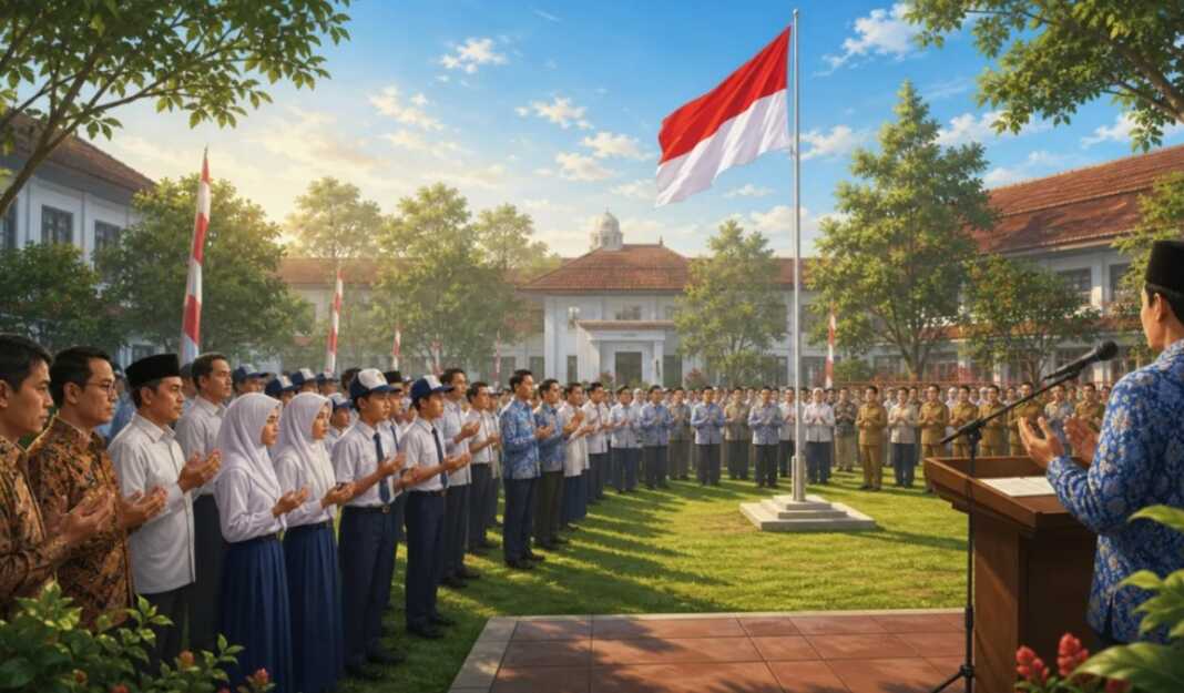 Membaca doa upacara 17 Agustus.