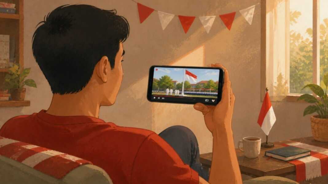 Ilustrasi menonton live Upacara Kemerdekaan HUT ke-81 RI di Istana Negara.