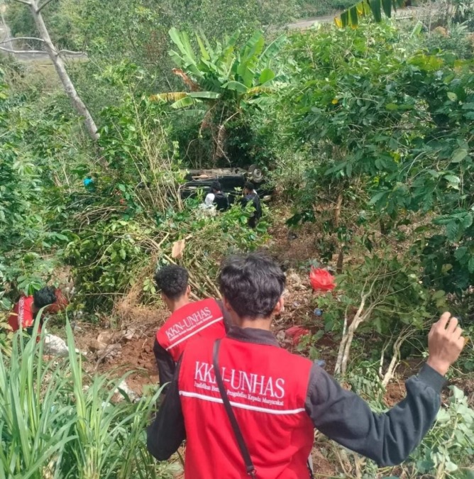 Lokasi kecelakaan mobil pikap yang mengangkut mahasiswa KKN Unhas di Bantaeng pada Kamis, 13 Agustus 2026.