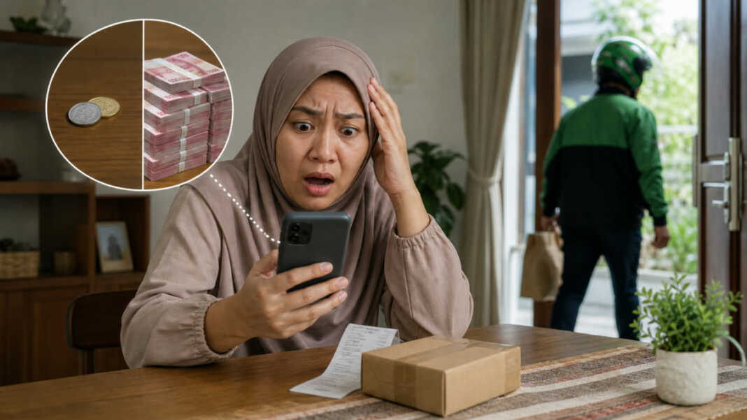Ilustrasi wanita salah transfer saat membayar COD di Palembang.