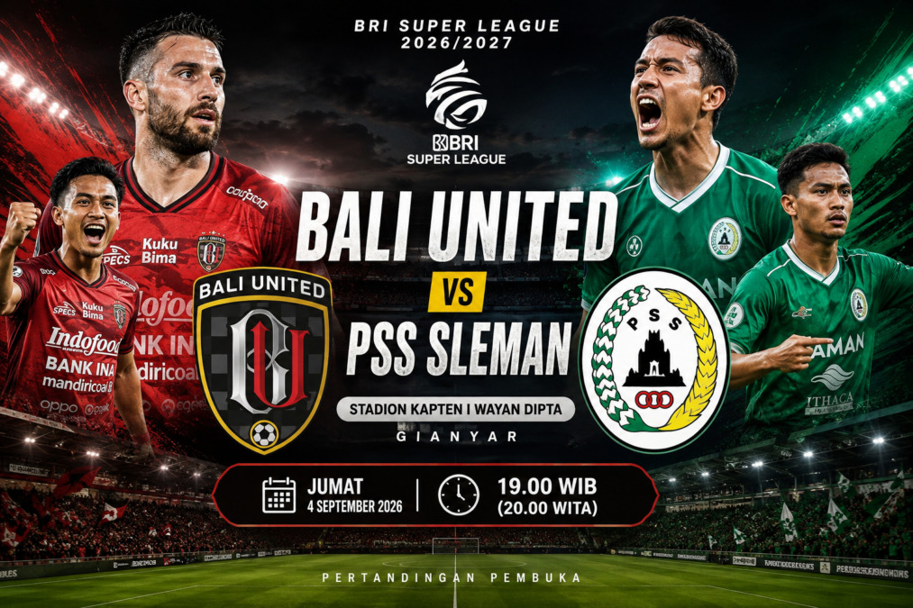 Bali United menjamu PSS Sleman pada pekan pertama BRI Super League 2026/2027 di Stadion Kapten I Wayan Dipta, Jumat