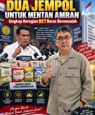 Toto Izul Fatah menyoroti temuan Mentan Amran pada beras fortifikasi yang bermasalah hingga merugikan konsumen Rp89 triliun