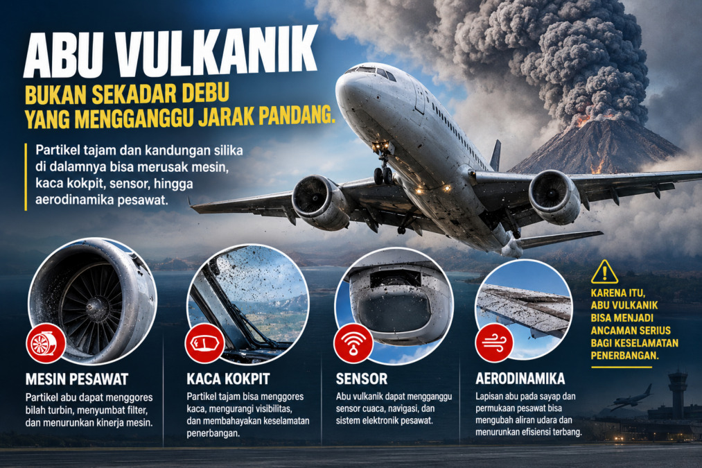 Dampak abu vulkanik berbahaya bagi Pesawat