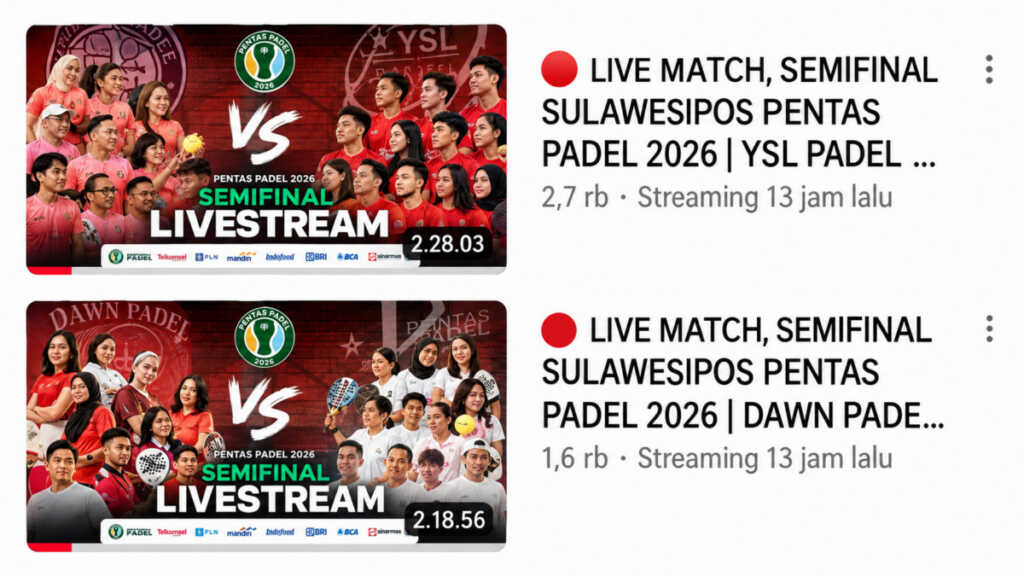 Dua semifinal SulawesiPos Pentas Padel Tembus 4.300 Views Tayangan Live