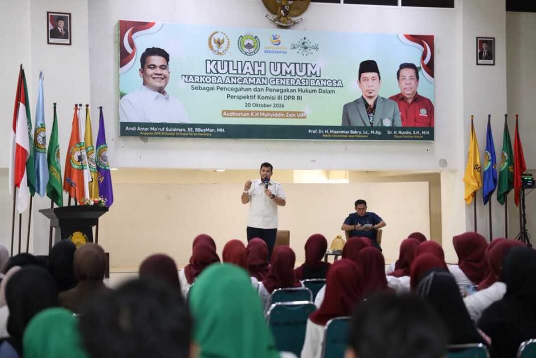 Anggota Komisi III DPR RI Andi Amar Ma’ruf Sulaiman mengisi kuliah umum Fakultas Hukum UIM tentang pencegahan narkoba dan penegakan hukum