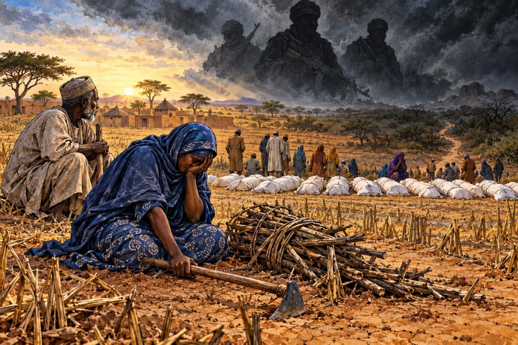 Teror Boko Haram menjerat petani Nigeria melalui kekerasan, ideologi ekstrem, dan jaringan pendanaan terorganisasi. (Ilustrasi: ChatGPT)