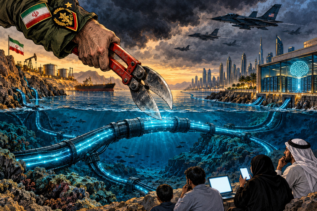 Iran mengancam kabel internet dan pusat AI Teluk jika kembali diserang Amerika dan Israel. (Ilustrasi: ChatGPT)