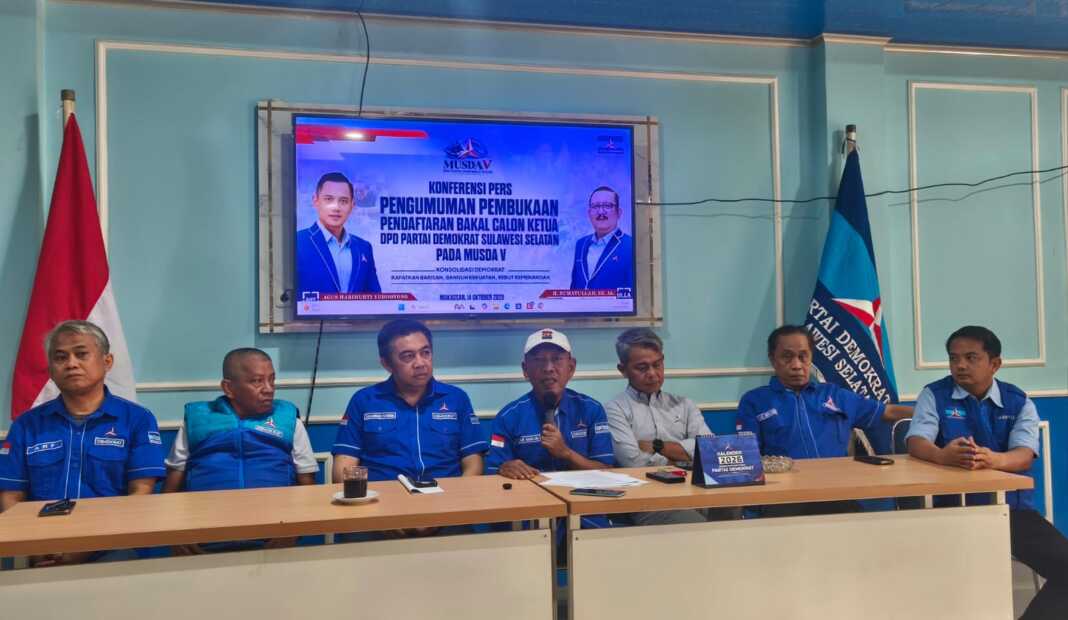 Musda Demokrat Sulsel digelar 23 Oktober 2026. Kandidat Ketua DPD wajib mengantongi minimal tujuh dukungan dari 27 pemilik suara.