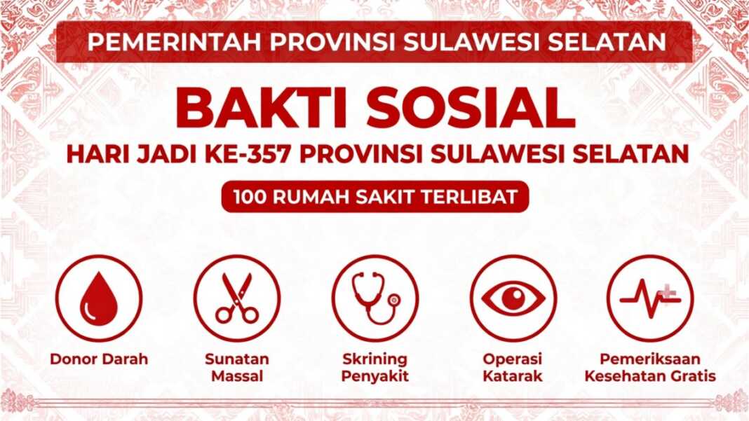 Pelayanan kesehatan dan pemeriksaan medis dalam rangka bakti sosial Hari Jadi ke-357 Provinsi Sulawesi Selatan