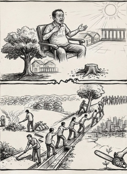 Ilustrasi tulisan Mustamin Raga, Perubahan Iklim dan Perilaku Kita Sendiri.