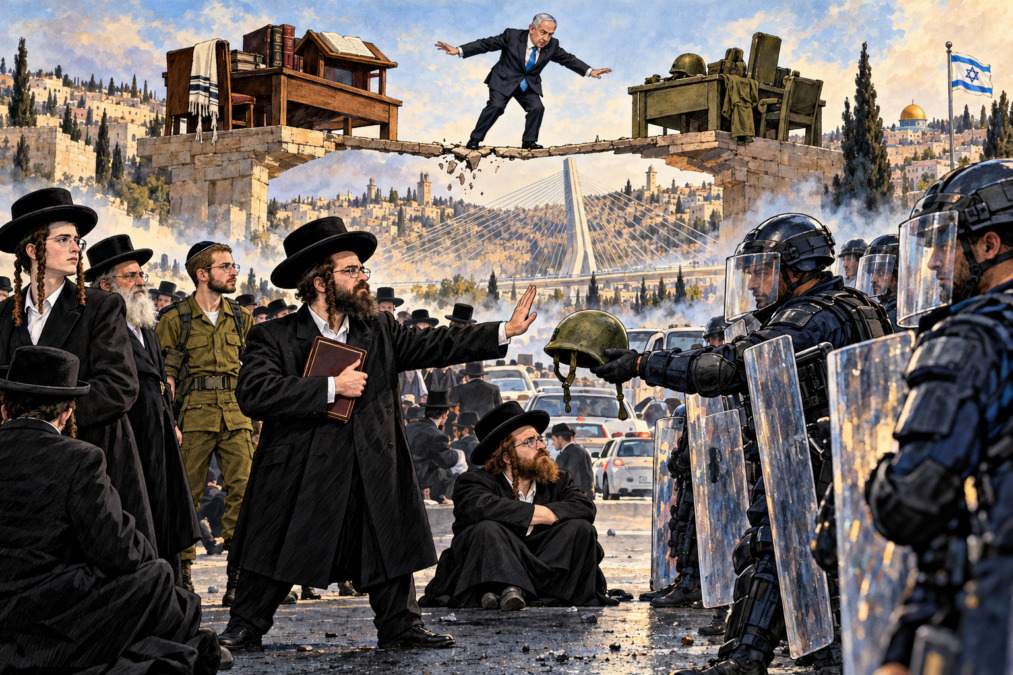 Komunitas Haredi menolak wajib militer, memicu bentrokan dan perdebatan mengenai hak keagamaan serta kewajiban warga. (Ilustrasi: ChatGPT)