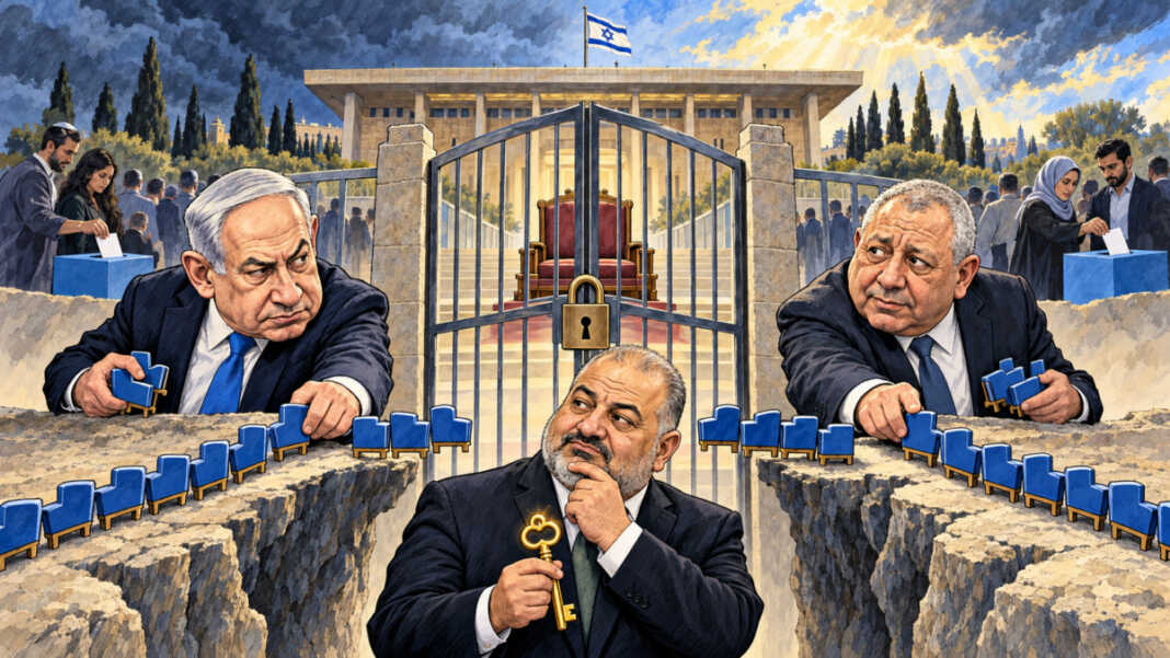 Netanyahu dan Eisenkot berebut dukungan parlemen, partai Arab berpotensi menentukan arah pemerintahan Israel berikutnya. (Ilustrasi: ChatGPT).