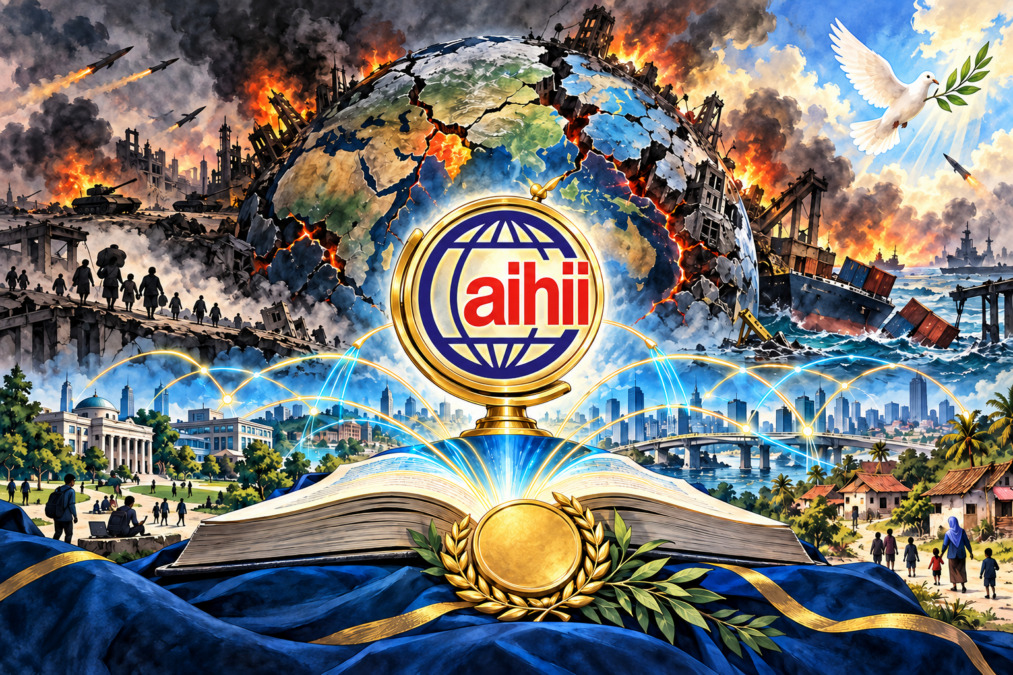 AIHII menjembatani ilmu dan diplomasi untuk menjawab krisis global serta memperkuat perdamaian dan kemanusiaan. (Ilustrasi: ChatGPT)
