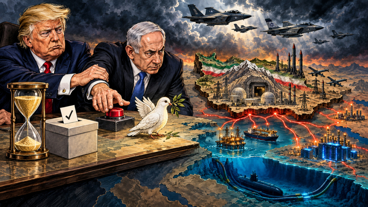 AS–Israel siapkan serangan terhadap Iran seusai pemilu Amerika; diplomasi berlanjut, risiko perang meluas membayangi. (Ilustrasi: ChatGPT).