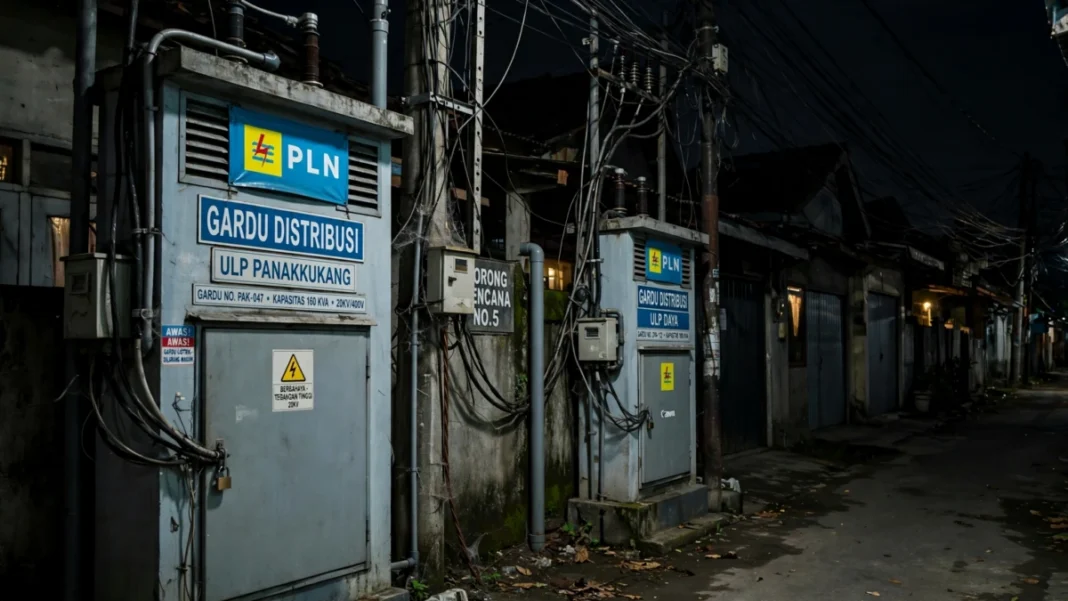 Warga di wilayah ULP Panakkukang dan ULP Daya, Makassar, duduk di depan rumah dengan lampu emergency saat pemadaman bergilir berlangsung hingga pukul 24.00 Wita, Rabu (14/10/2026)